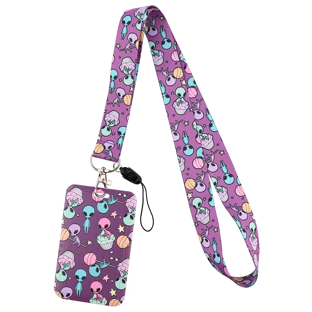 

HJ1132 фиолетовый Забавный ремешок для ключей с инопланетянами, шейный ремешок, держатель для удостоверения личности с брелком для ключей, под...