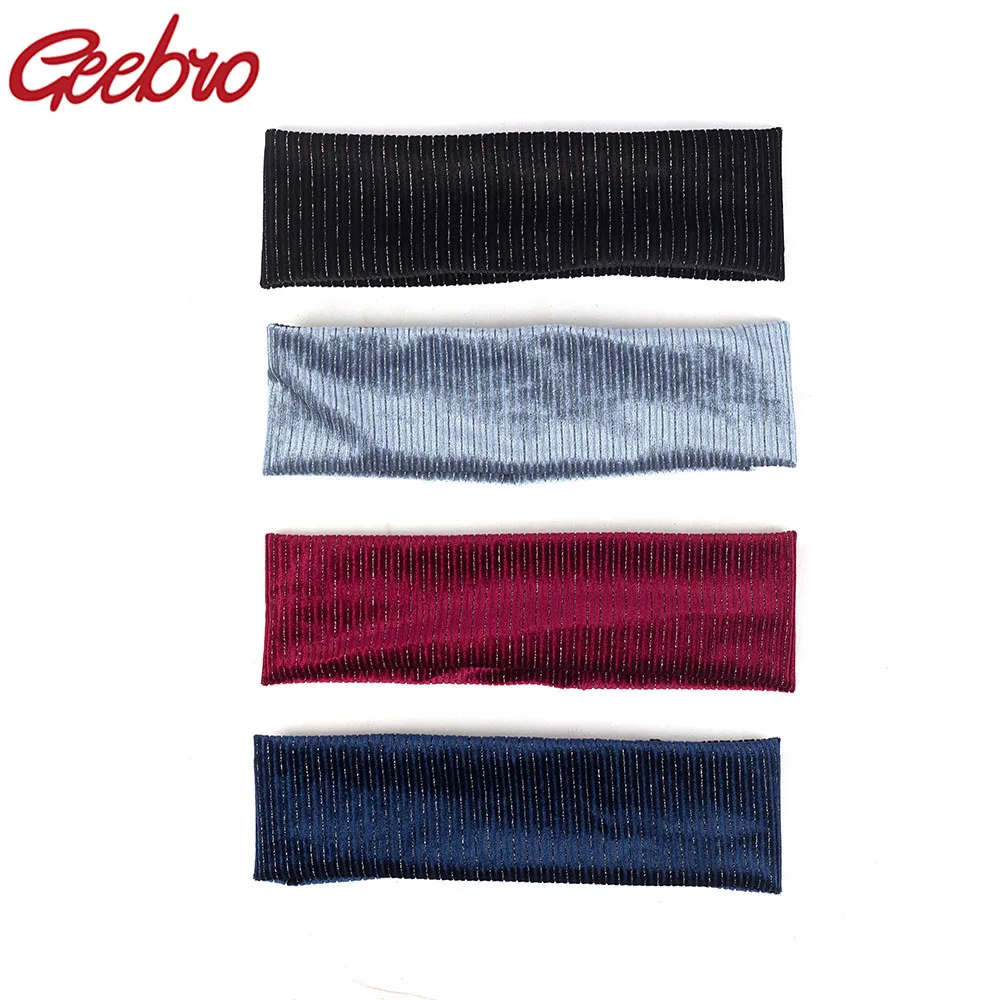 Geebro женские хлопковые эластичные повязки на голову модные тонкие ребристые