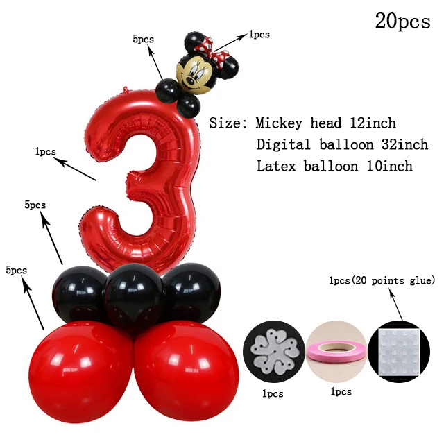 Minnie 3 20 шт красный Микки Минни Маус детский душ День рождения Юбилей латексные алюминиевые воздушные шары вечерние украшения набор поставки - Цвет: Minnie 3