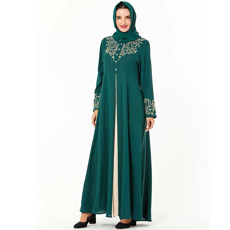 Зеленое нарядное платье в арабском стиле abaya Дубай турецкие платья Хиджаб мусульманское платье исламское одежда Абая для женщин Аравийский Восточный халат из марокена Халат