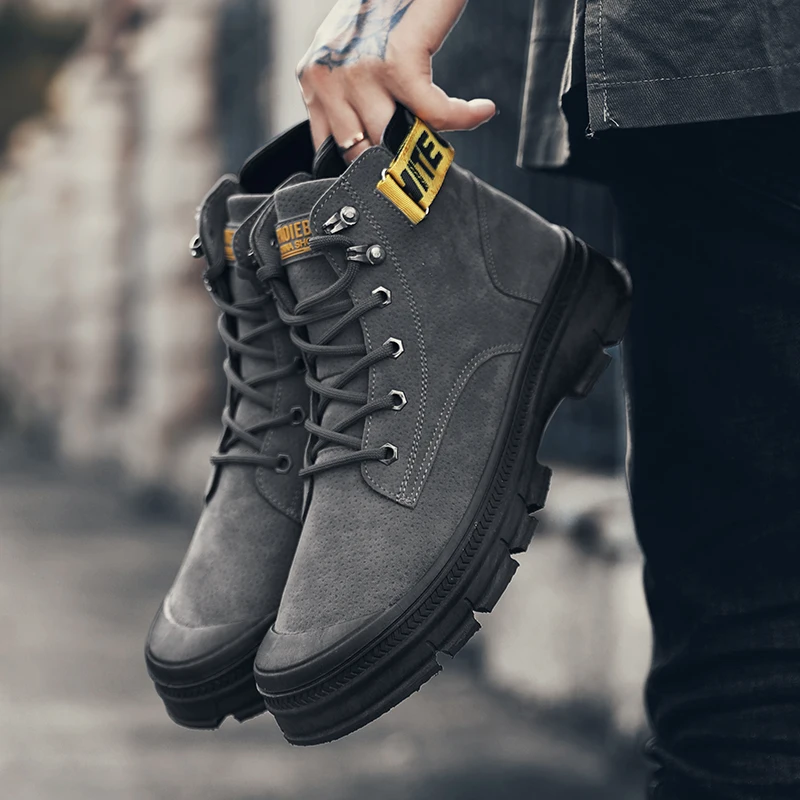 Черные Теплые зимние мужские ботинки ботильоны из натуральной кожи Мужская