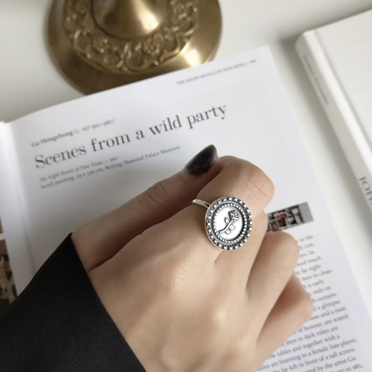 F.J4Z new arrival 100% S925 sterling silver fashion vintage women's rose carved medallion coin finger rings for party show | Украшения