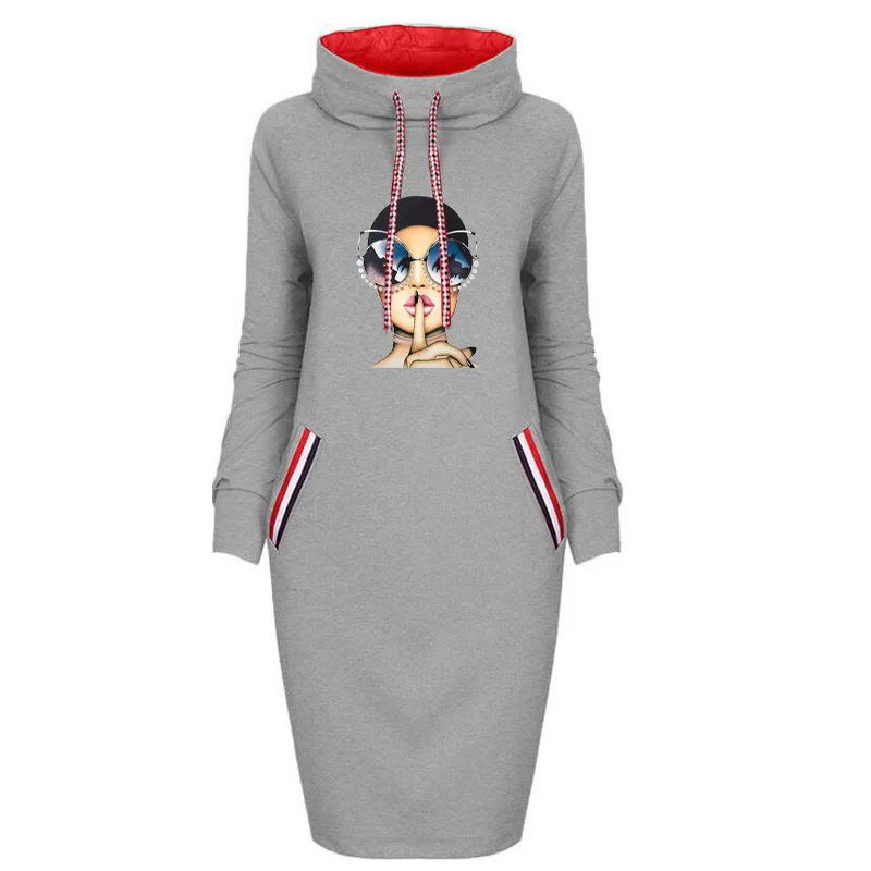 

Women Autumn Dress Fashion Cool Girl Printing Dresses Long Sleeve Bodycon Party Club Black Short Dress