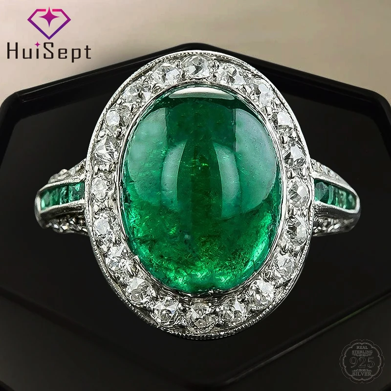 

HuiSept Classic Silver 925 Ring for Women Jewellery Geometric Shaped Emerald Zircon Gemstones Wedding Party Gift Rings Wholesale