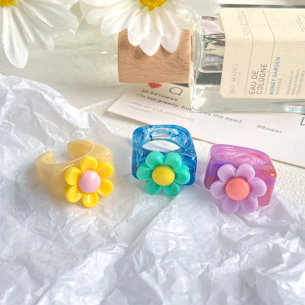 

Colorful Diamond Shape Transparent Resin Coloful Rings for Women Girl Geometric Finger Ring Jewelry Free Shipping Items