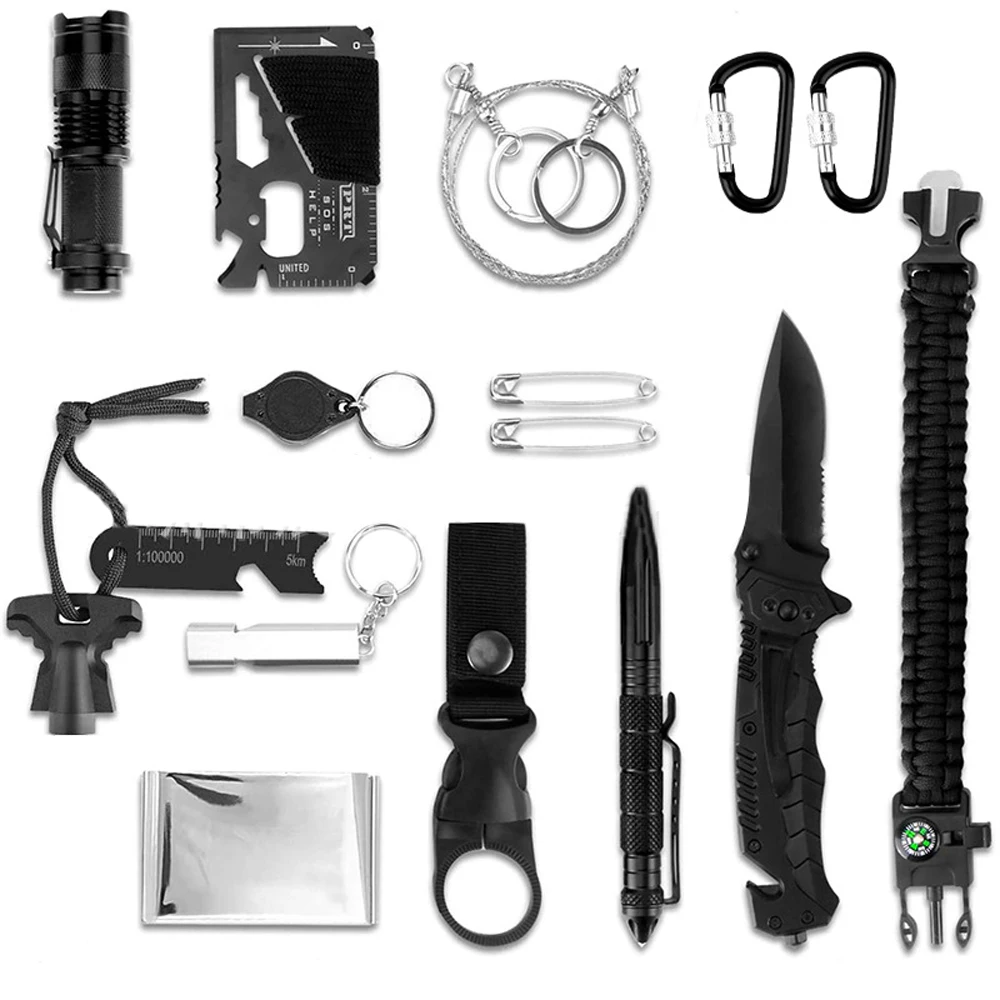 Online Survival Kit 17 In 1 Peralatan Keselamatan Alat Darurat Dengan Pisau Senter Taktis Untuk Berkemah Hiking Petualangan Luar Ruangan