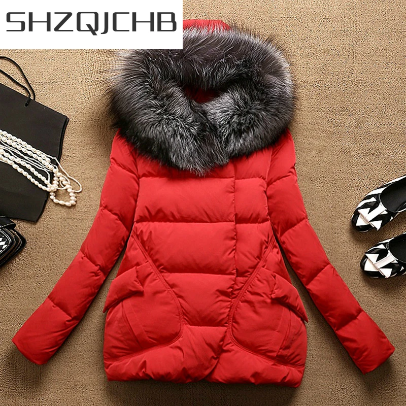 

SHZQ зимняя пуховая куртка, Женская парка, корейское тонкое пальто на 90% утином пуху, Женская Толстая теплая верхняя одежда с капюшоном из нату...