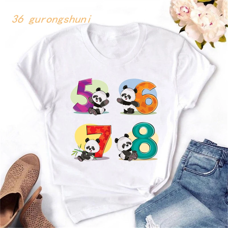 

cute kawaii baby panda bears graphic tees tops funny numbers tshirt women t shirt fashion korean vintage clothes dropshipping