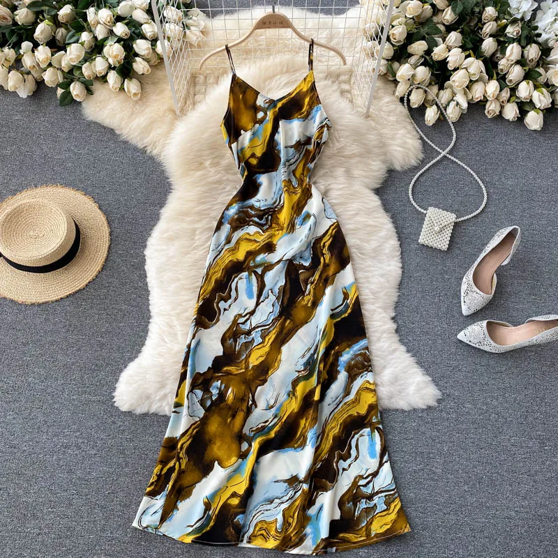 

Croysier Летние платья для женщин 2021 элегантная вечеринка миди шикарный галстук краситель с принтом атласное платье комбинация с v-образным выр...
