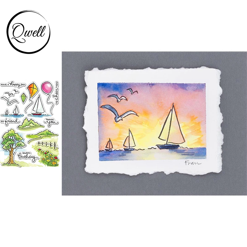 QWELL морской парус тропа деревьев цветов природный пейзаж прозрачные штампы для
