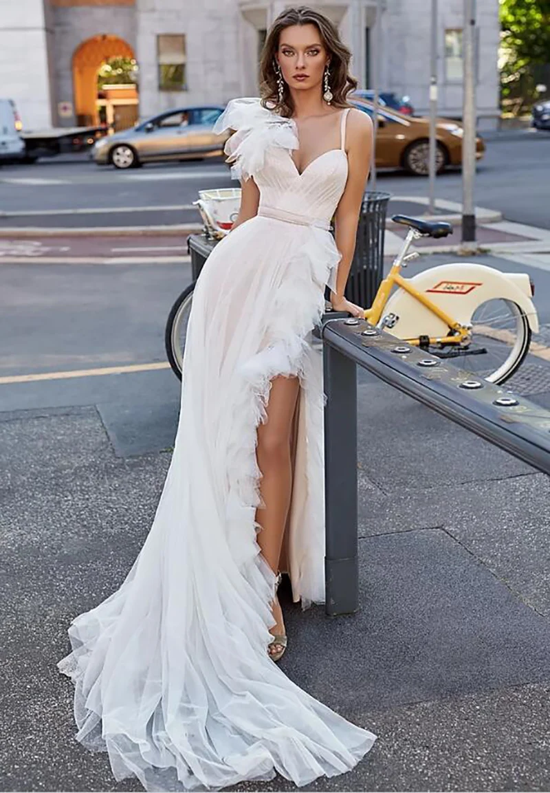 Свадебное платье с разрезом по бокам Verngo Пляжное Платье Бохо на тонких