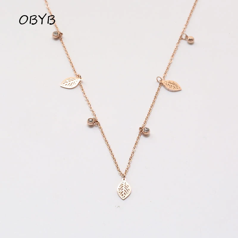 

Stainless Steel Necklace Titanium Steel Hollow Leaves Willow Leaf Pendant Chains Necklace for Woman‘s Fashion Jewelry Chain Gift