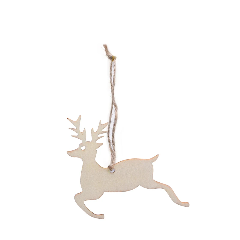 B04-10pcsJumpingdeer 10 шт., Деревянные Подвески с изображением Прыгающего оленя, рождественской елки, лося, снеговика, ангела, для дома, Рождества, Нового года, подвесные украшения, подарочные аксессуары - Цвет: B04-10pcsJumpingdeer