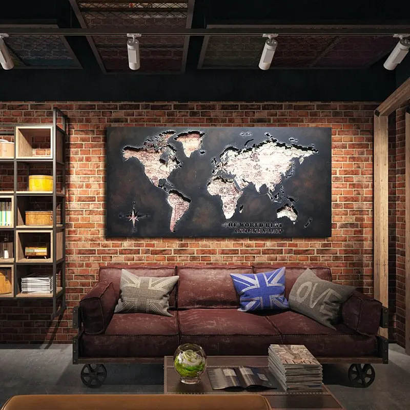 3D Карта мира живопись доска бар ресторан настенная подвеска личность чердак