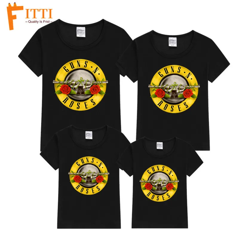 Одинаковые комплекты для семьи хлопковая Футболка с принтом пистолет и розы