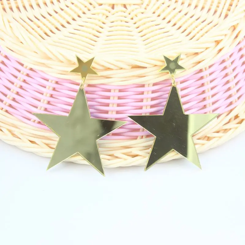 Золотые Зеркальные акриловые серьги пусеты с двойной звездой для женщин Модные