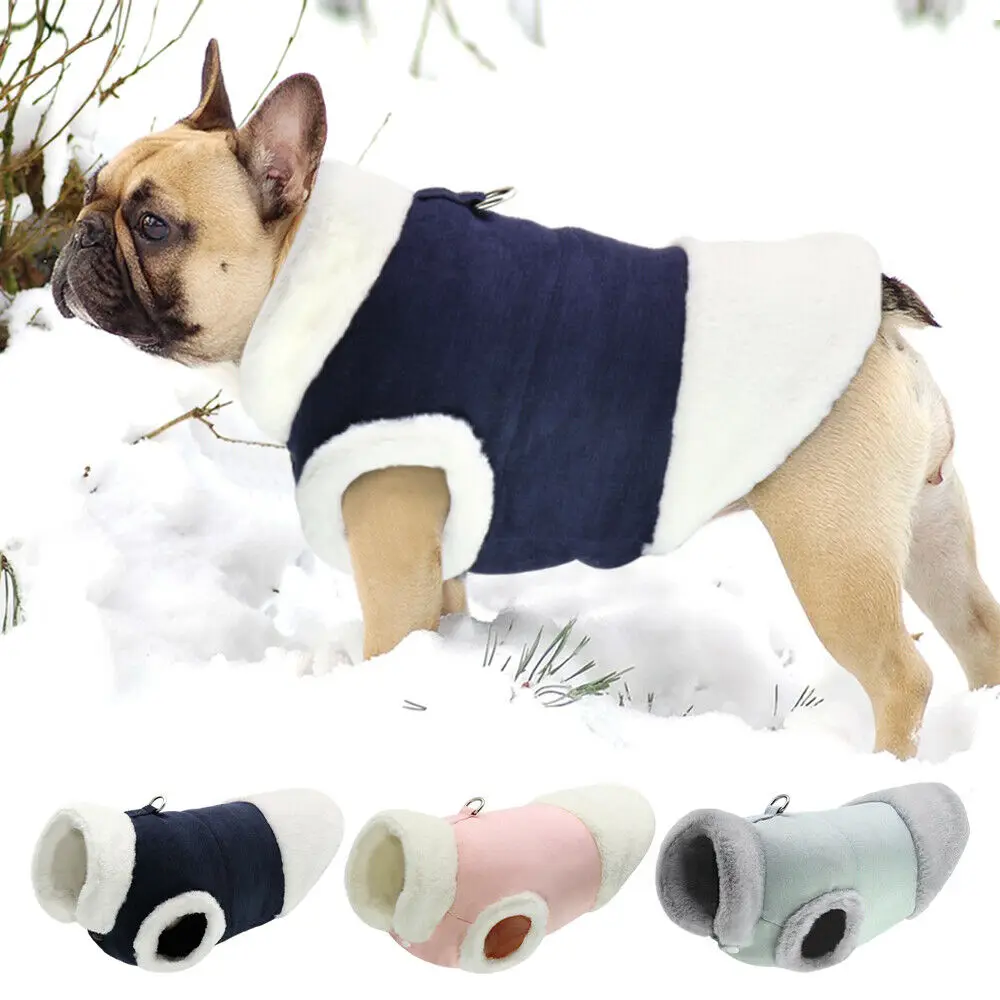Pet Dog Jacket French Bulldog Clothes Winter Warm Fleece Puppy Pet Dog Coat Jacket with Lead Ring For Small Dogs Chihuahua Vest