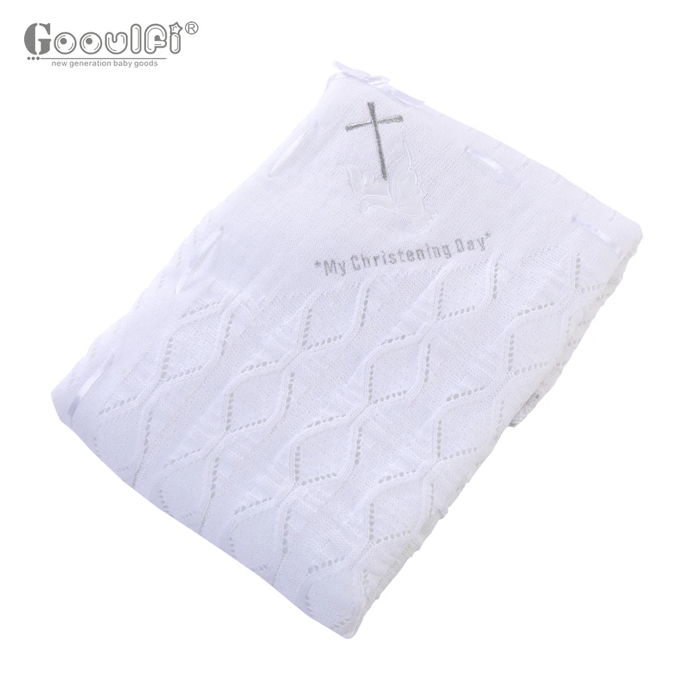 Детское трикотажное одеяло Gooulfi однотонное белое покрывало для крестин и церкви