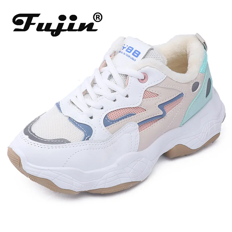 Женские кроссовки на толстой подошве Fujin повседневные дышащие из искусственной