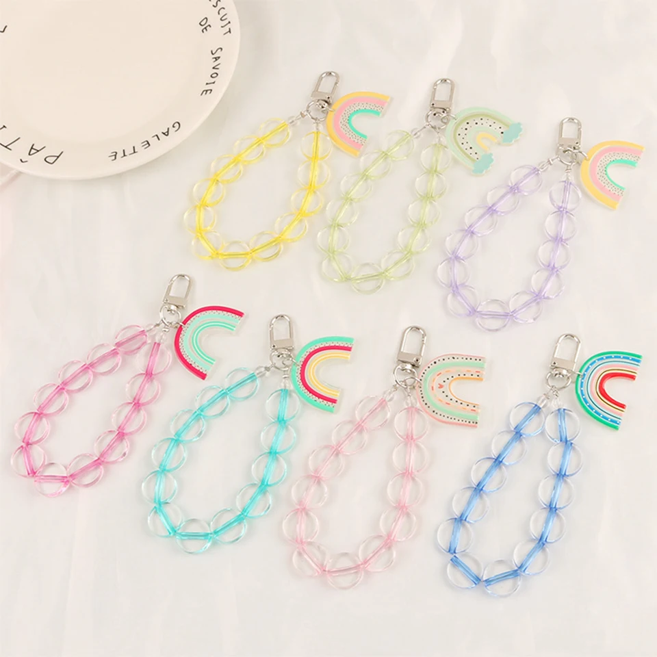 

Cute Fruits Rainbow Bridge Keychains for Women Crystal Beads Lanyards Car Key Decor Keyrings for Airpods Case Bag Bakpack Charms