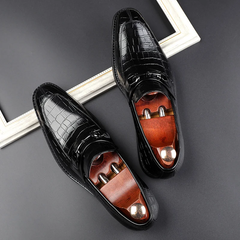 Туфли-Лоферы мужские из лакированной кожи классические оксфорды без застежки