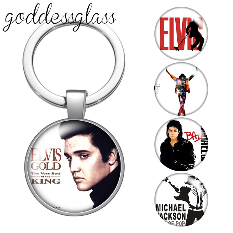 Famous Star singer dancer Elvis Presley Jackson glass cabochon keychain Bag Car key chain Ring Holder Charms keychains Gifts