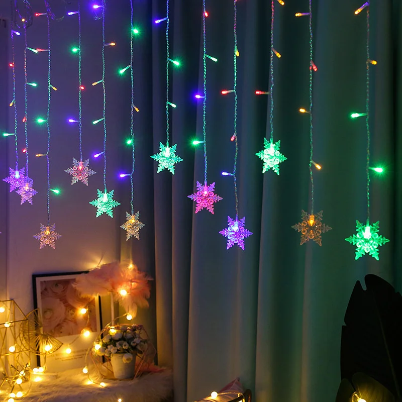 

3.5M Christmas Light Led Snowflake Curtain Icicle Fairy String Lights Outdoor Garland For Home Party Garden New Year Decoration