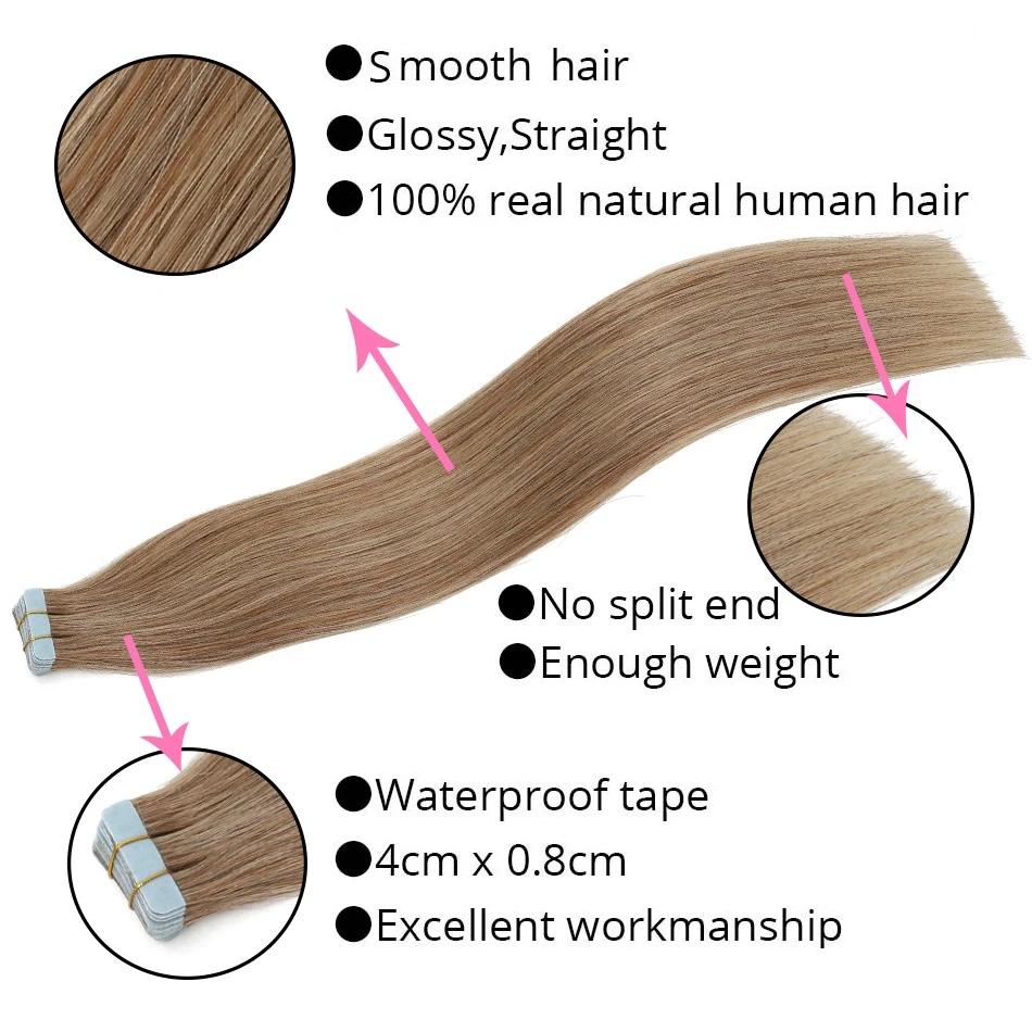 MRSHAIR 6# кожи уток человеческих волос прямой 20 штук ленты в расширение номера Волосы remy двухсторонней ленты для волос 1" 18" 2" 22" 24"