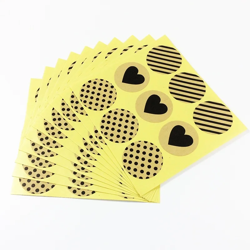 

900 Pcs/lot Kawaii Black Heart Dots Twill Round Kraft Blank Handmade Sealing Sticker DIY Gift Package Label Paper Stickers