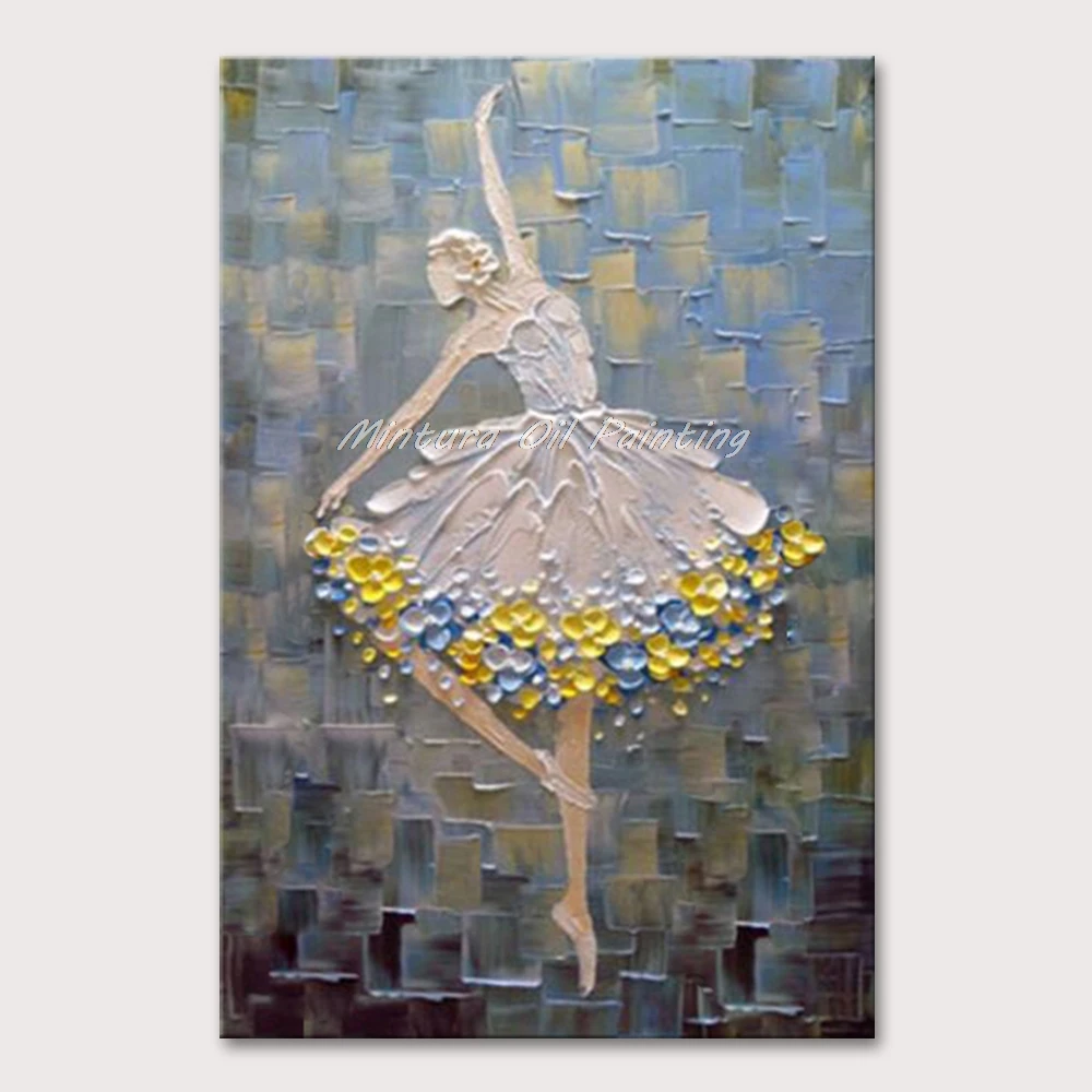 

Mintura Hand-Painted Oil Paintings on Canva Beautiful Ballet Dancer Wall Picture for Living Room Morden Home Decor Art No Framed