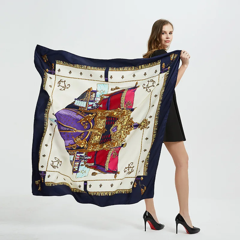 Платок женский роскошный из шелка TOP Silk Warship boat размером 130*130 см