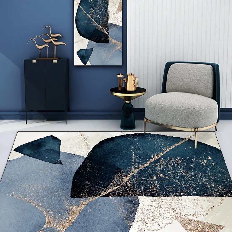 

Blue White Gold Abstract Printed Carpet Living Room Modern Bedroom Bedside Area Rugs Lounge Hallway Carpet Home Large Floor Mat