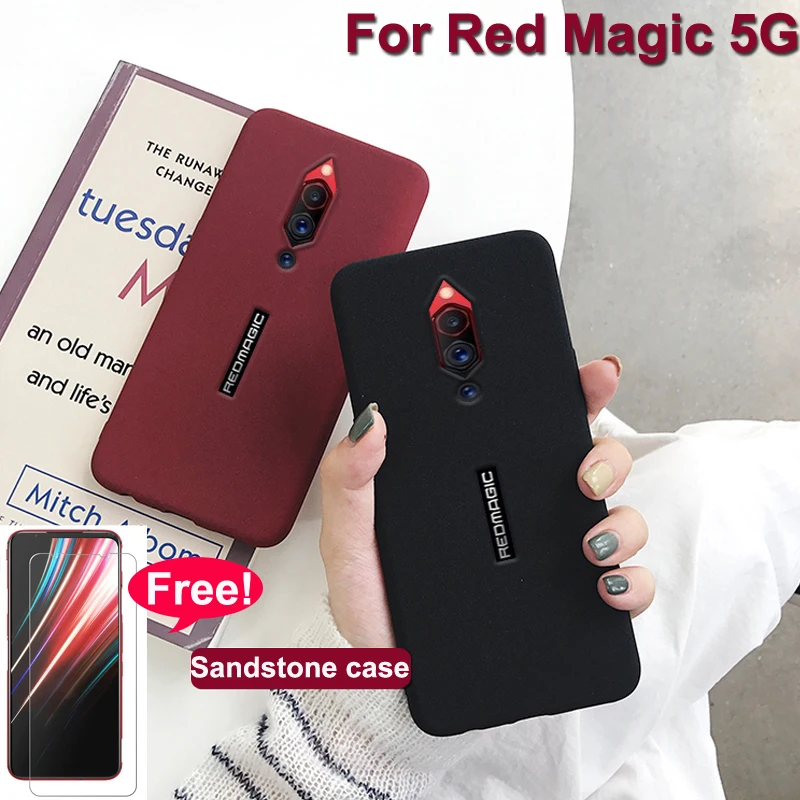 

For ZTE Nubia Red Magic 5G Case + screen Glass film Rock sand Silicone scrub soft back cover For Nubia Red Magic 5G NX659J case