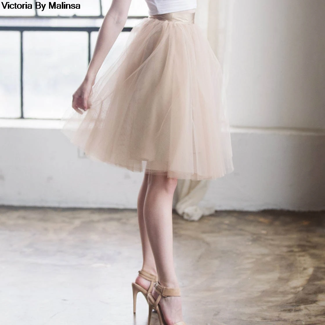 Женские сексуальные бежевые тюлевые юбки со скрытой молнией Saia Secret Custom короткие