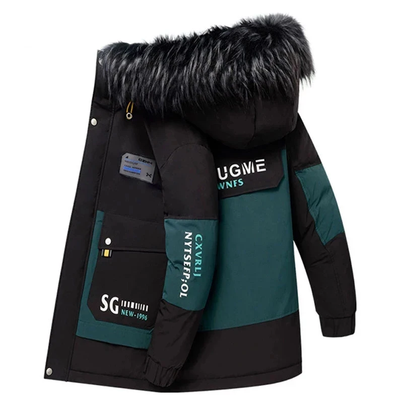 

Парка мужская зимняя на белом утином пуху, утолщенная теплая Повседневная куртка с капюшоном до-30 градусов, с меховым воротником, ветровка средней длины