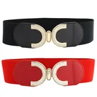 Ремень женский широкий из искусственной кожи, эластичный, с металлическими крючками