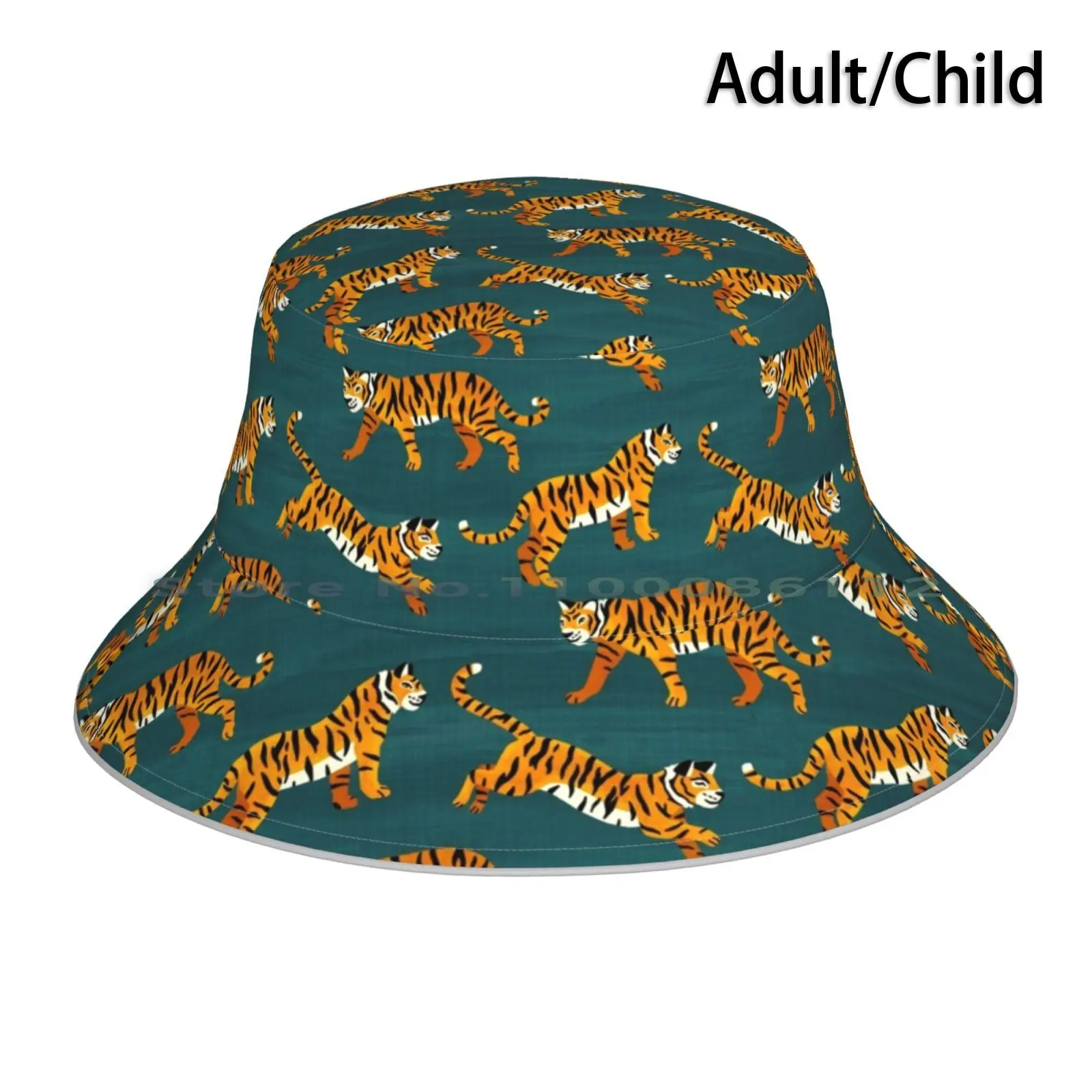 

Bengal Tigers-Navy Bucket Hat Sun Cap Teal Plain Tiger Pattern Bright Orange Texture Siberian Tigers Bengal Tigers Cute Tigers