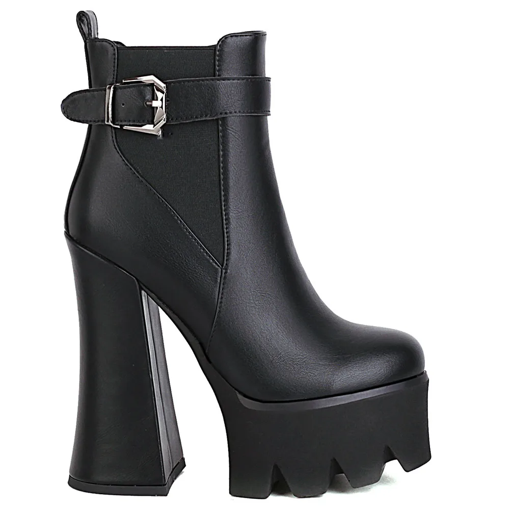 

Женские ботинки на платформе riason ini, черные ботинки на высоком каблуке и толстой подошве, с пряжкой, размер 41, осень