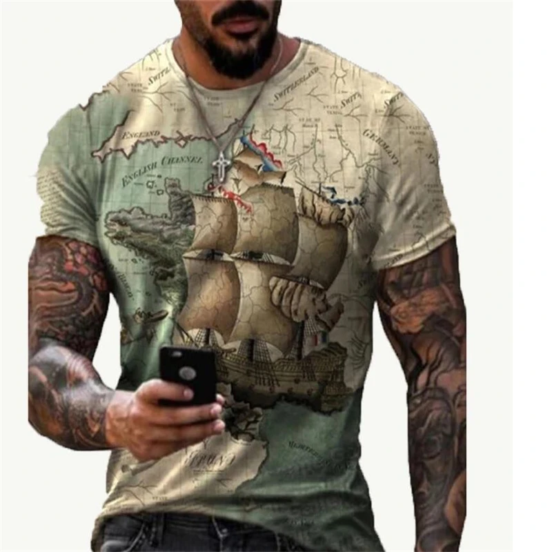 

Summer fashion 3D printing magnifying glass men's T-shirt all-match casual men's funny oversized T-shirt O-neck top