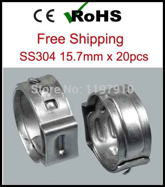 

15.7mm x 20pcs SS304 One Ear Stepless Hose Clamps 304 Stainless Steel Pipe Clips