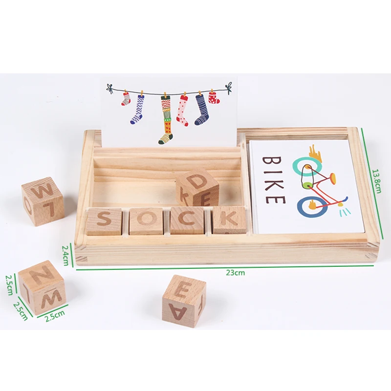 Baby Toy Learning English Cards Chopping Building Wooden Block and Educational Table Spell Words Game Gift for Children | Игрушки и