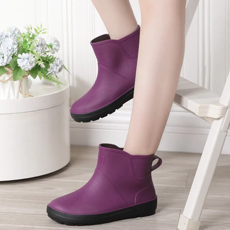 2021 New Comfort Ankle Rain Boots Women Autumn Winter Waterproof Water Shoes Female Slip-on Platform Short Rainboots