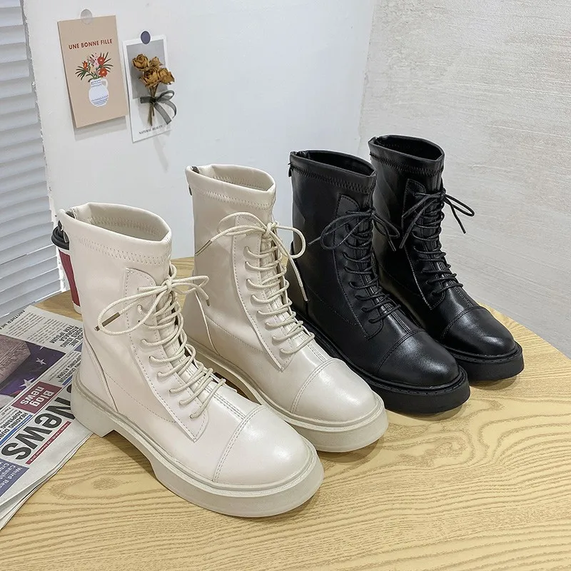 

In Autumn 2021, The New British Style Retro Tie Martin Boots Were Used For Women's Joker Muffin Thick-soled Short Motorcycle Boo