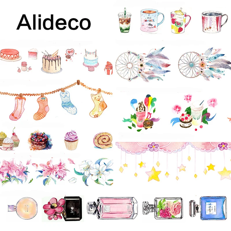 

Alideco 10 pcs Washi Masking Tapes Cartoon Socks Drink Cake Decorative Adhesive Scrapbooking DIY Paper Japanese Stickers 10m