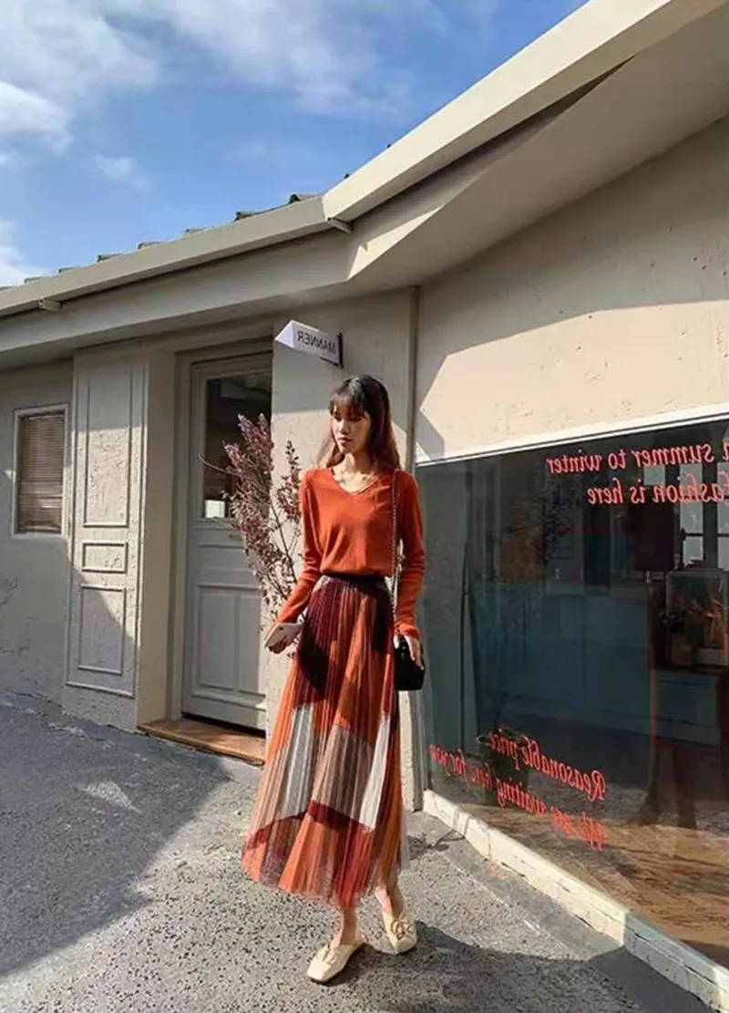 

Siddons 2021 Spring Dress New High Waist Pleated Gauze Skirt Women's Mid Long Plaid Fashion Fairy Gauze Skirt