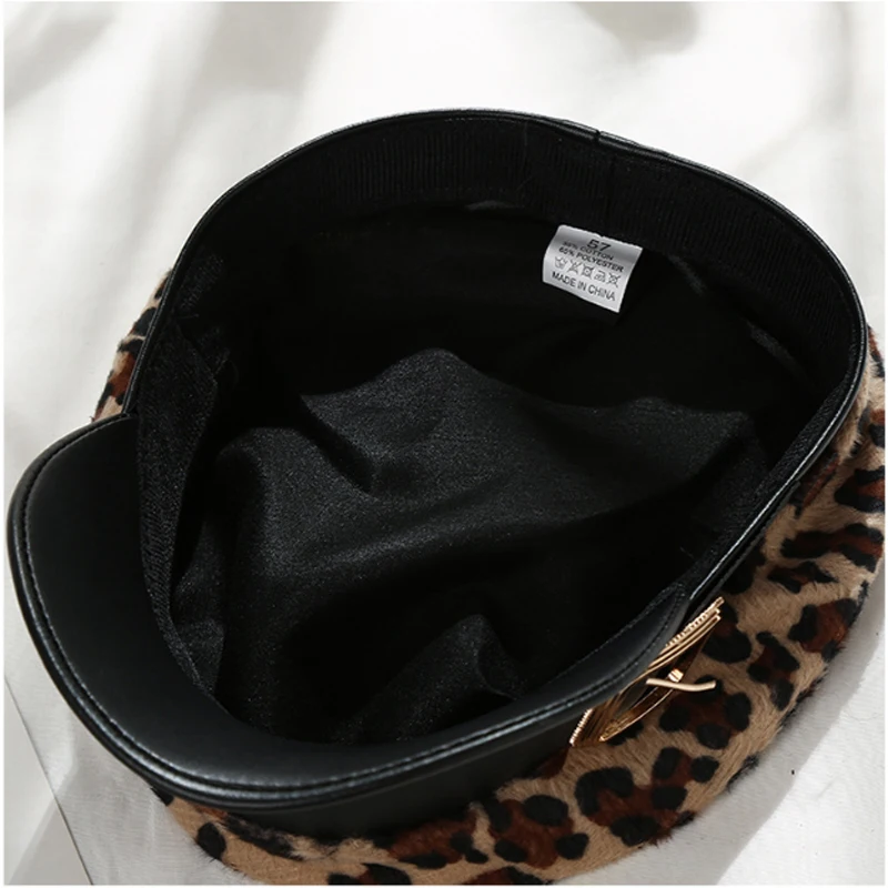 

Fashion Leopard cotton hat cap women Casual streetwear rope flat cap Elegant solid autumn winter warm beret hat female 2019 New