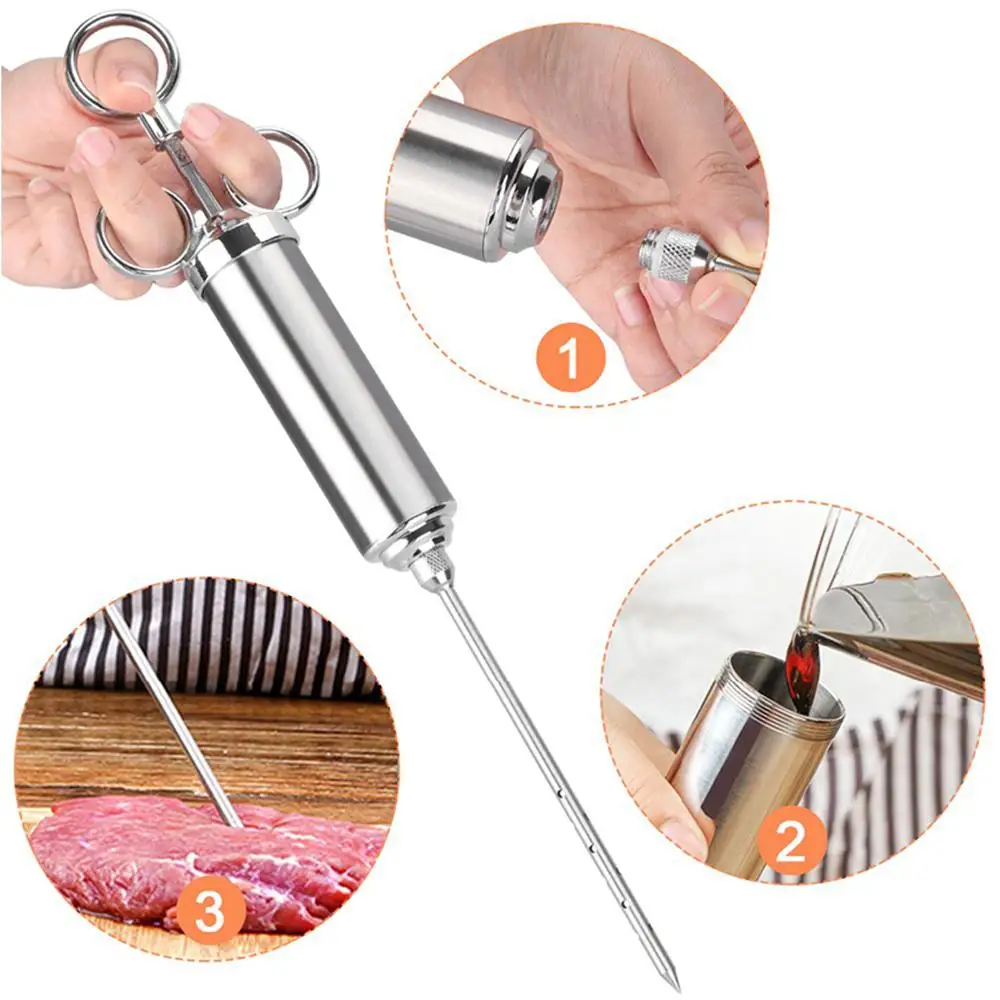 Шприц-инжектор для мяса из нержавеющей стали с 3 маринадами иглы введения барбекю