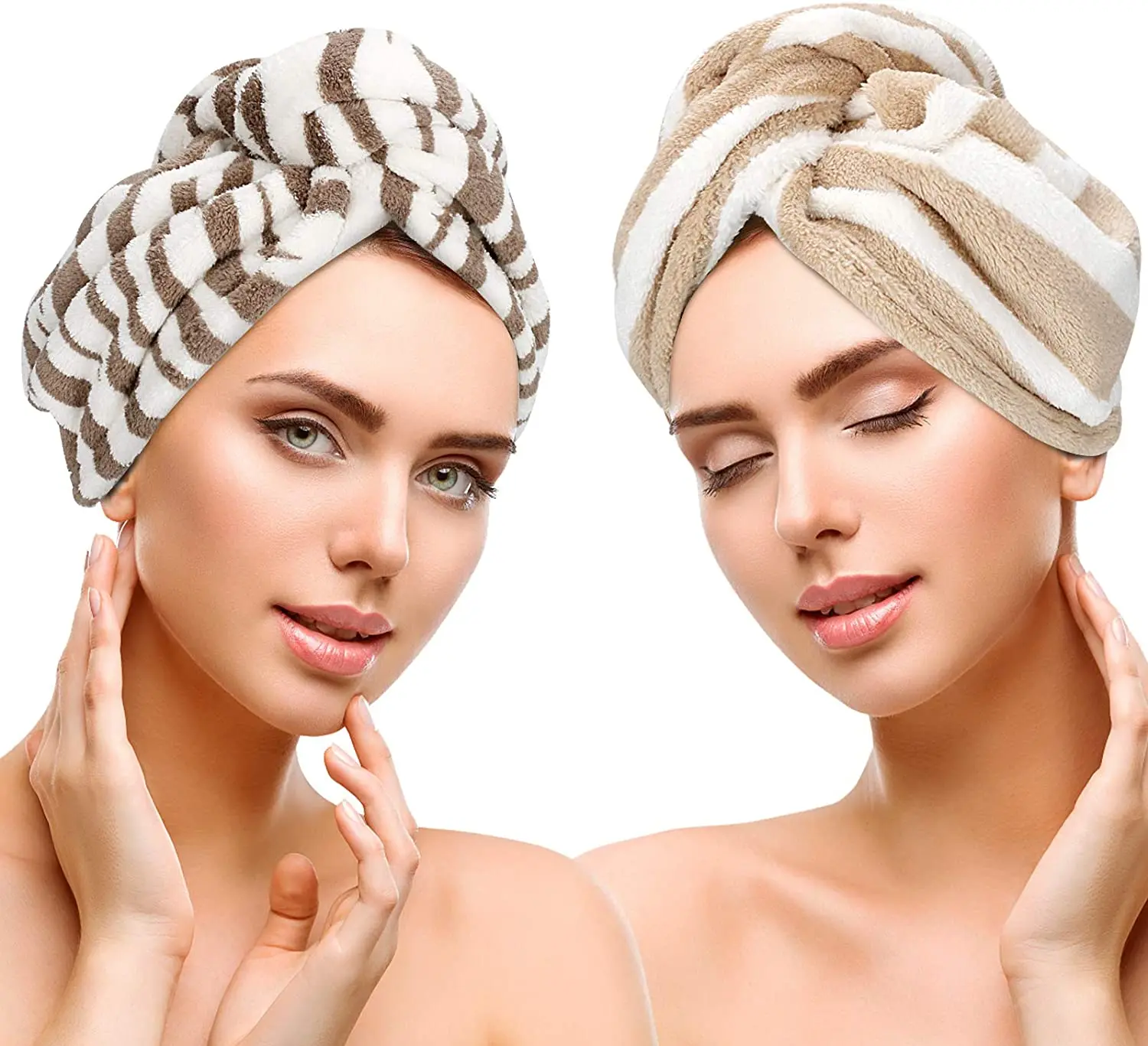 

Полотенце-тюрбан для сушки волос, полотенце с застежкой-петлей, впитывающая мягкая шапочка из микрофибры, 2 упаковки