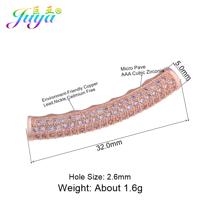 Rose Gold Juya DIY золотые/серебряные/розовые золотые разделительные бусины, поставки, микро проложенные циркониевые изогнутые трубчатые бусины для изготовления ювелирных изделий из натурального камня и жемчуга - Цвет: Rose Gold