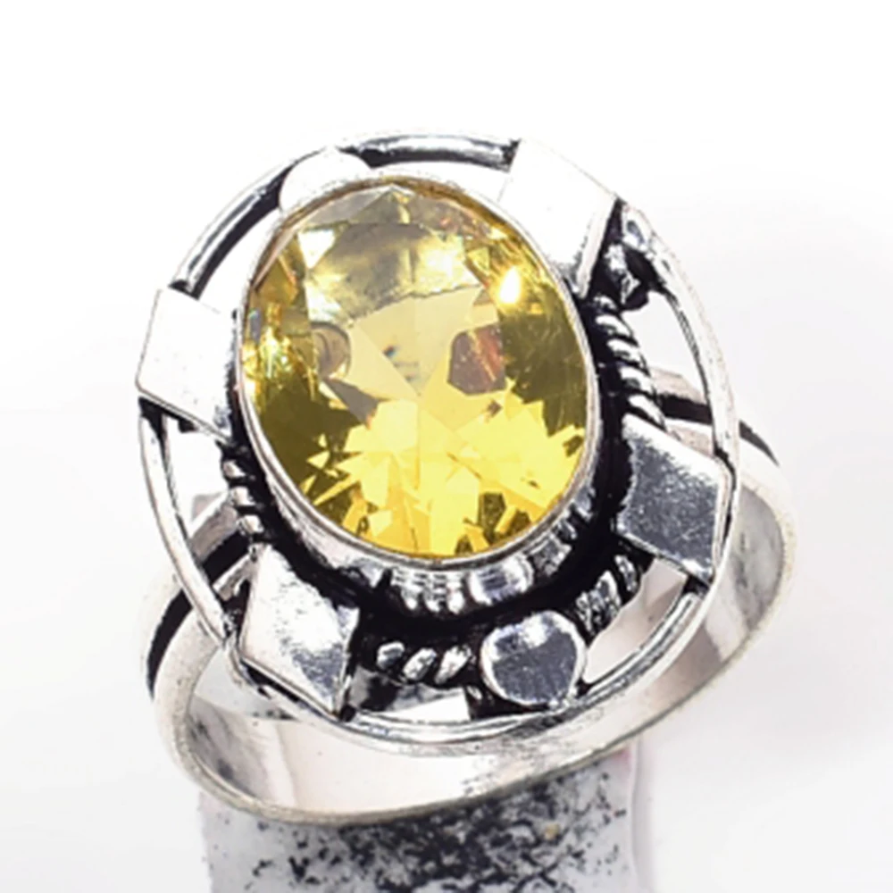 

Citrine Ring Silver Overlay over Copper , Hand Made Women Jewelry gift, Size: 9.5 , R6417